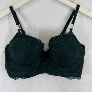 Aerie Real Good Bra 34D Deep Green Lace Bralette Adjustable Straps